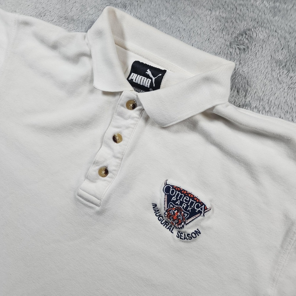 VINTAGE Detroit Tigers Polo Shirt Mens Large MLB Baseball Puma Comerica Park Y2K - Picture 1 of 11
